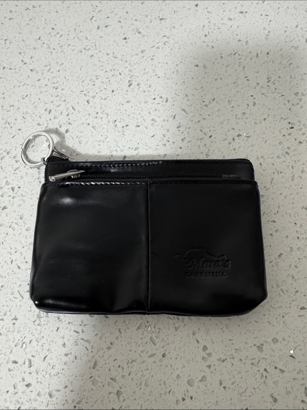 mundi Black Leather Zip Coin Pouch with Key Ring